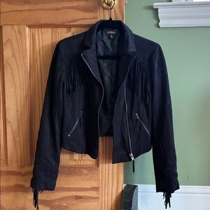 Audrey 3+1 faux suede fringe moto jacket